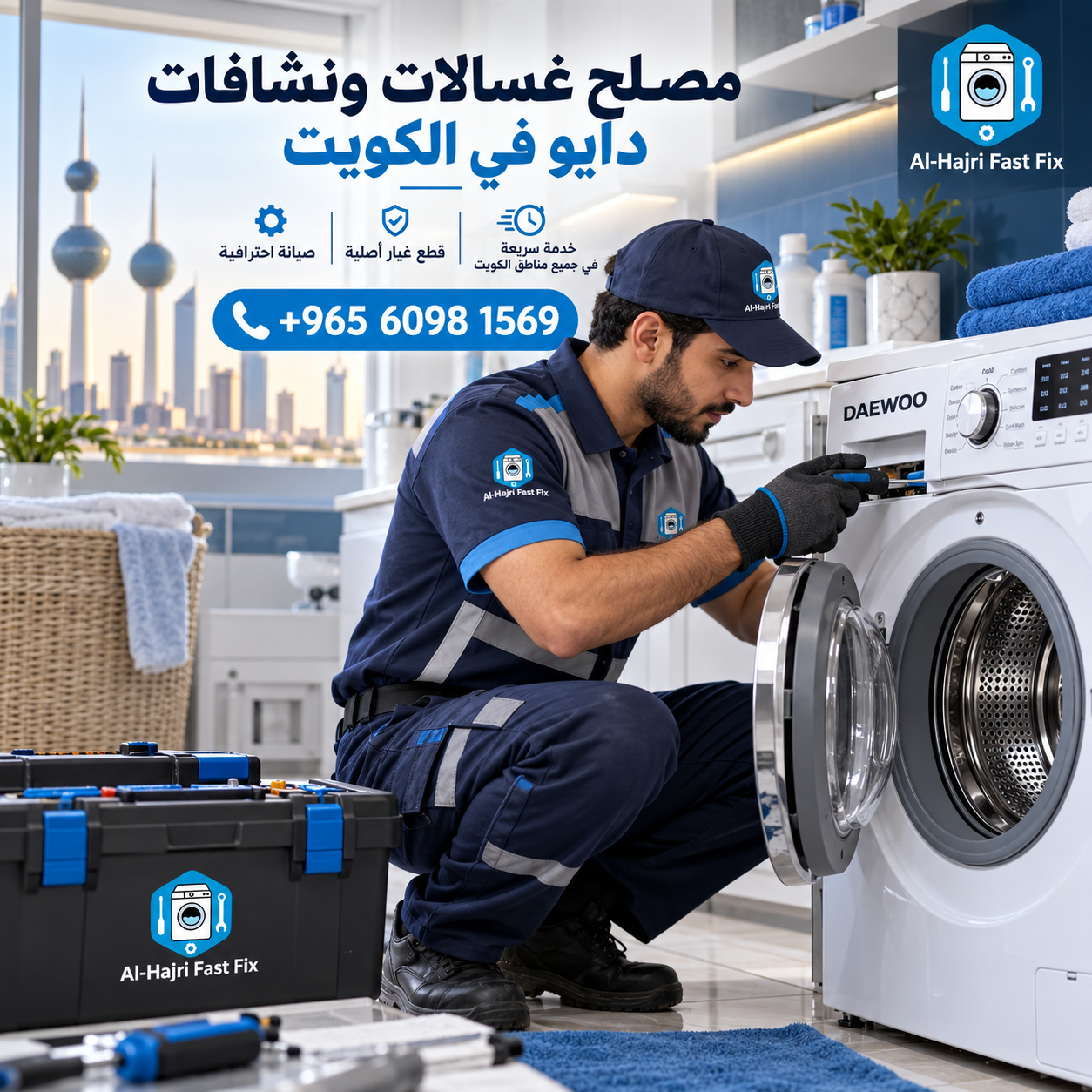 مصلح غسالات ونشافات دايو في الكويت | فني صيانة متخصص لإصلاح الأعطال داخل المنزل